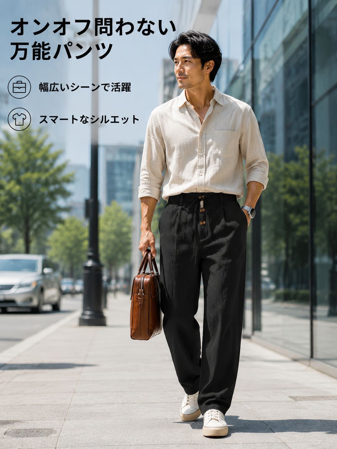 メンズリネンルーズカジュアルパンツ