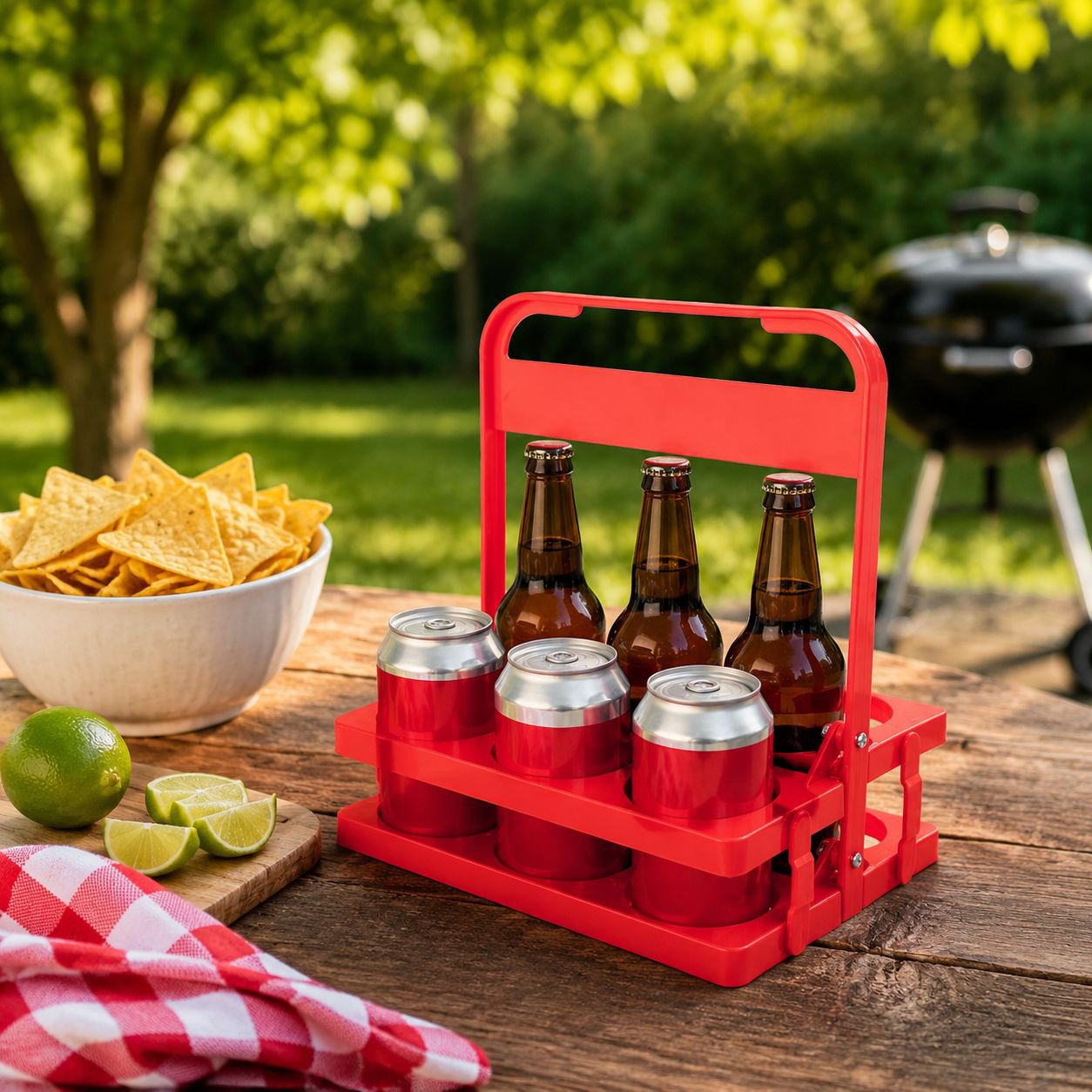 Portable 6-Bottle Drink Holder Foldable Plastic Beer Rack Beverage Storage Basket