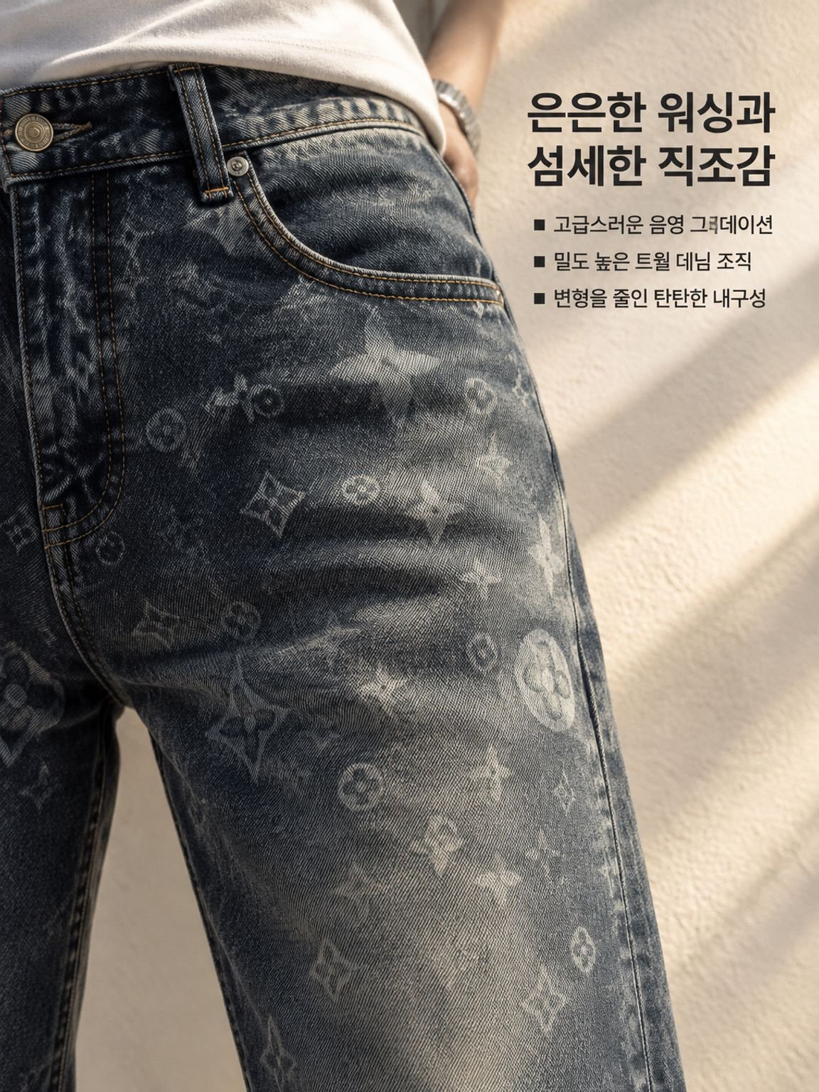 남성 캐주얼 스트레이트 핏 라이트 럭셔리 데님 팬츠