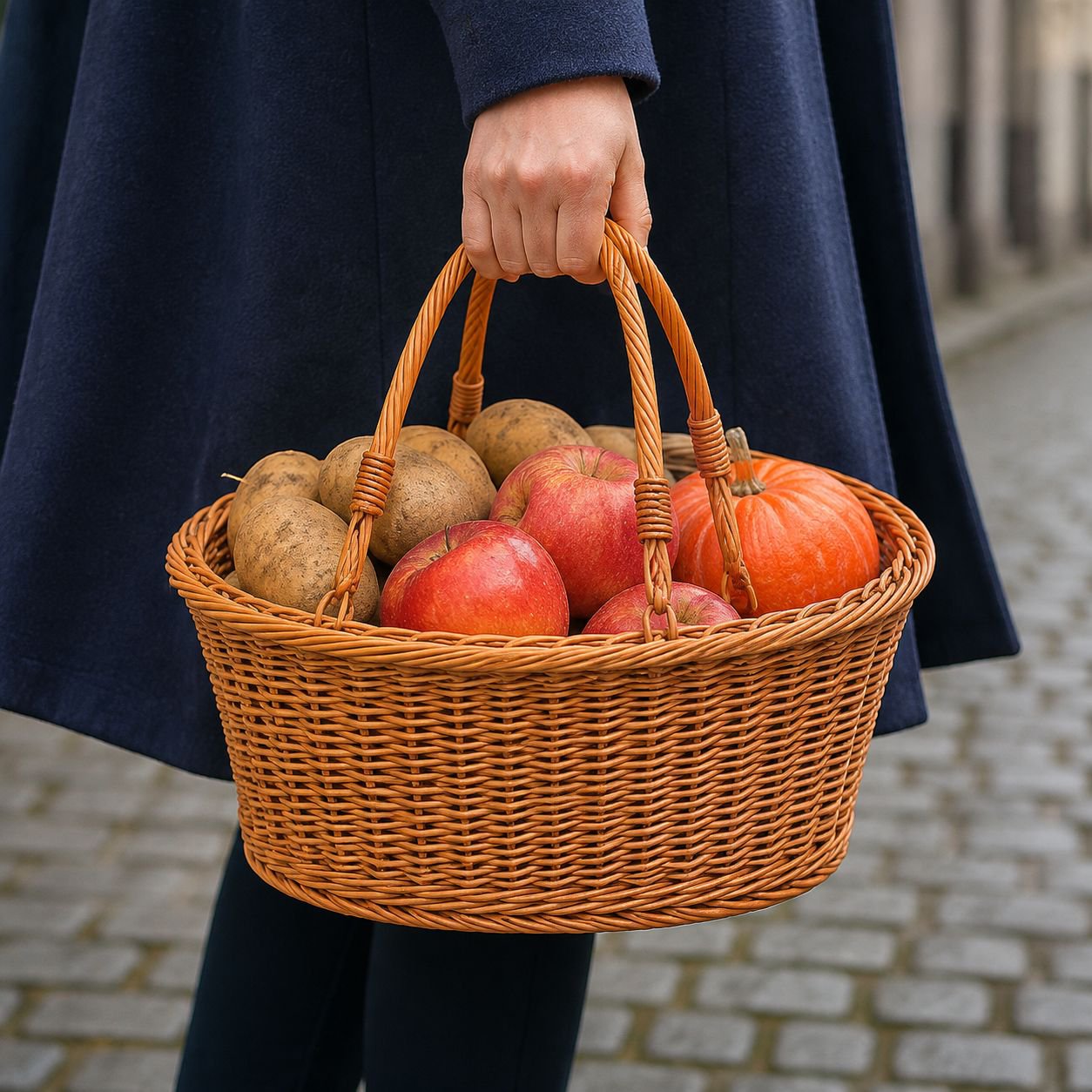 Panier de courses ovale imitation rotin fait main, panier à légumes portable
