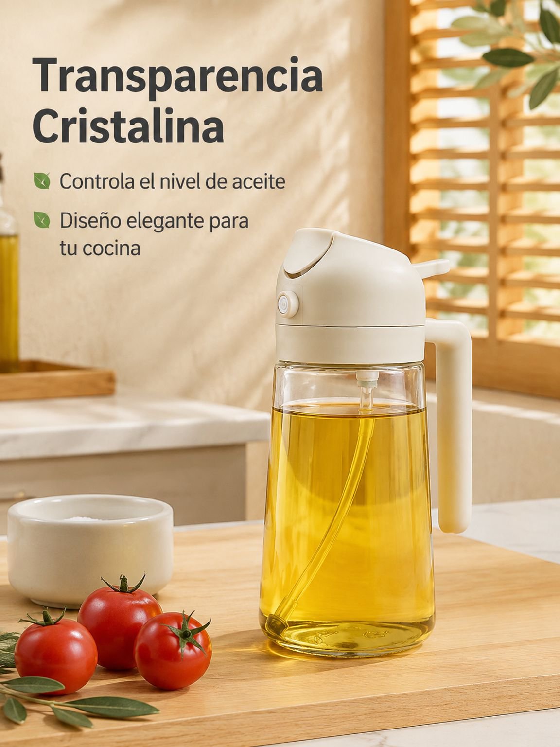 Aceitera de vidrio para cocina con diseño elegante