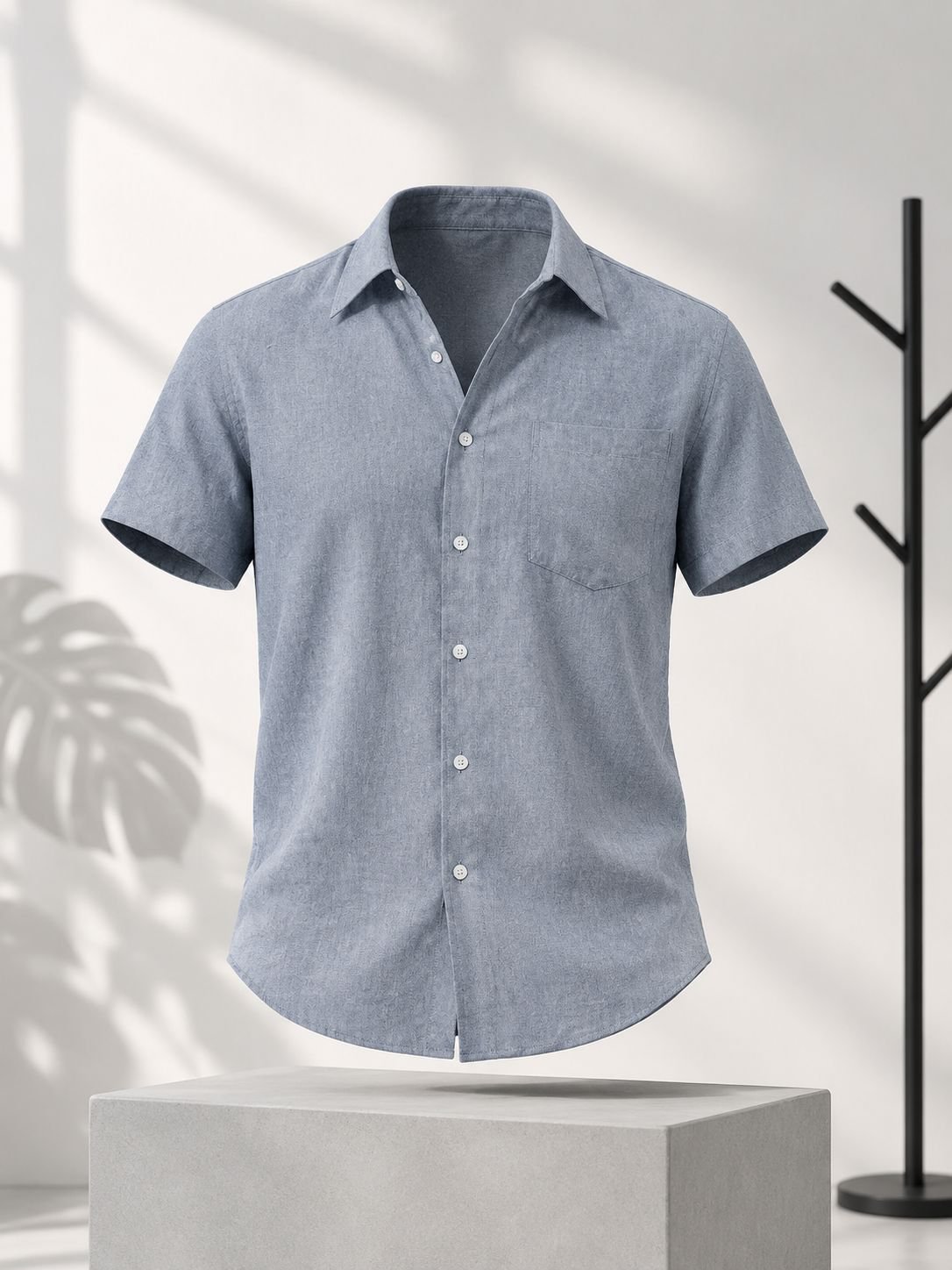 Herren Leinen Kurzarmhemd Knitterfrei Freizeit Strand Sommer Elastisch