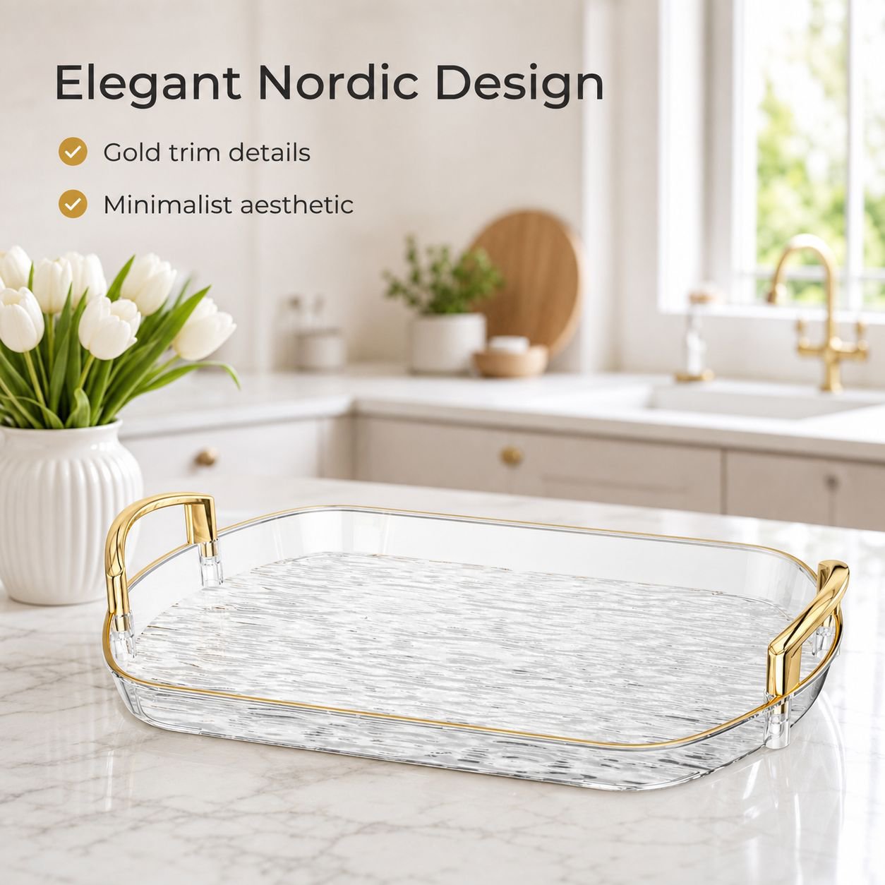 Nordic Simple Plastic Handle Tea Tray, Cake Snack Plate, Thickened Large Capacity Dinner Plate
