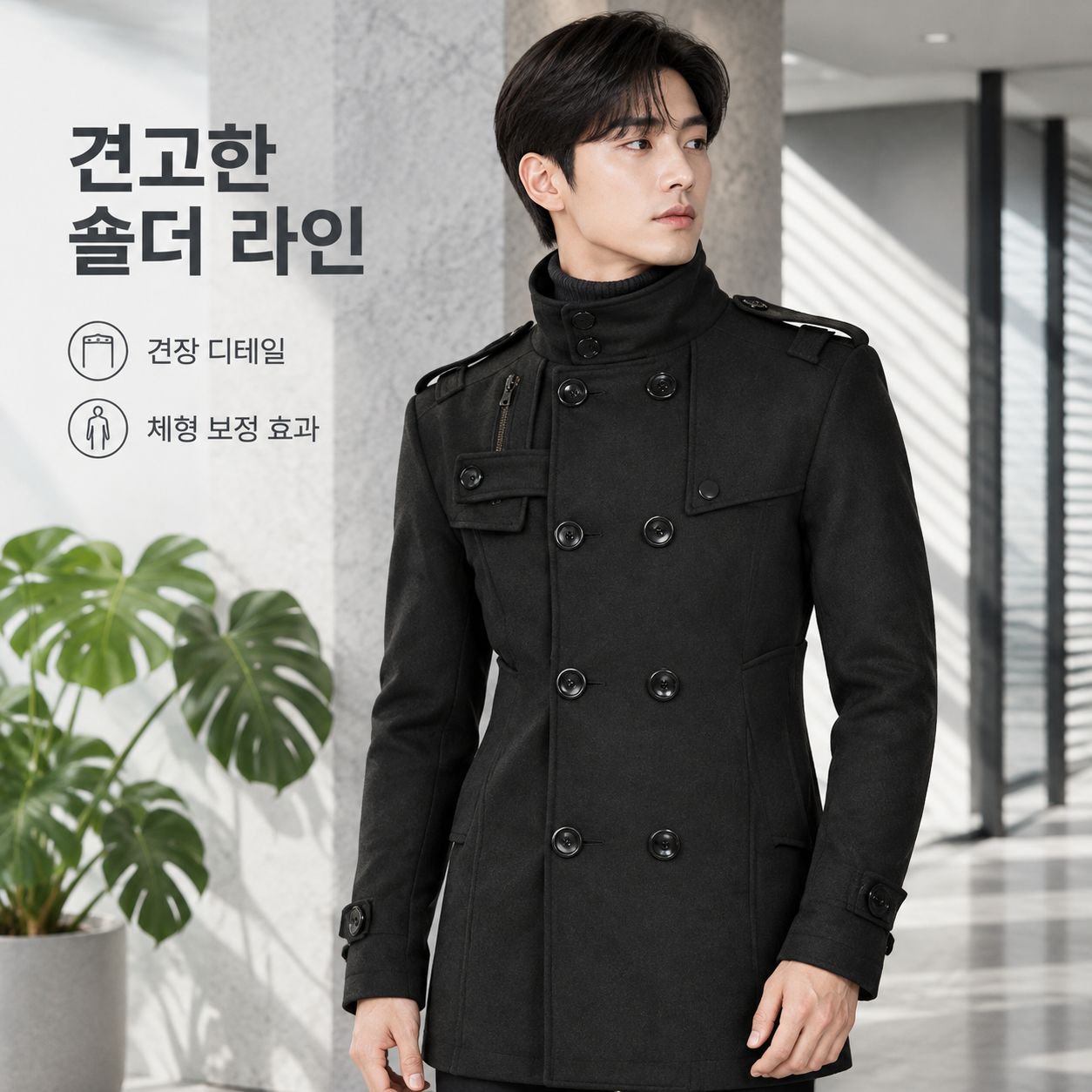 남성 클래식 슬림핏 미디 롱 모직 코트 트렌치 자켓