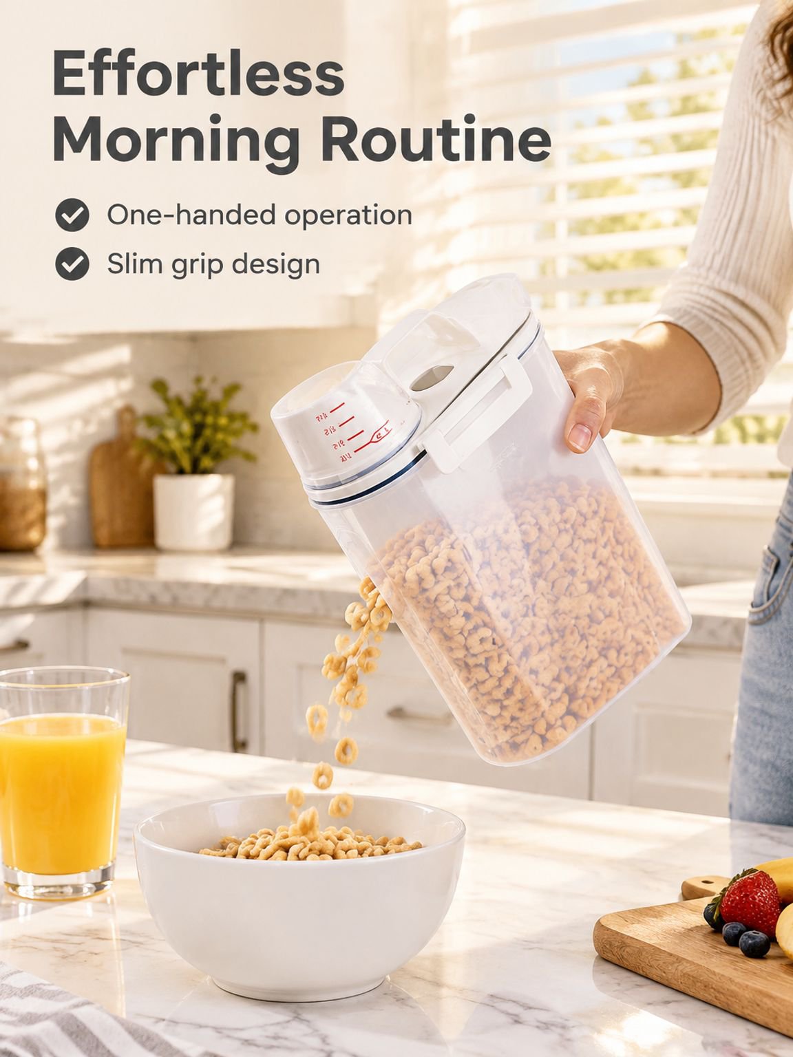 Large airtight cereal storage container for organized pantry storage