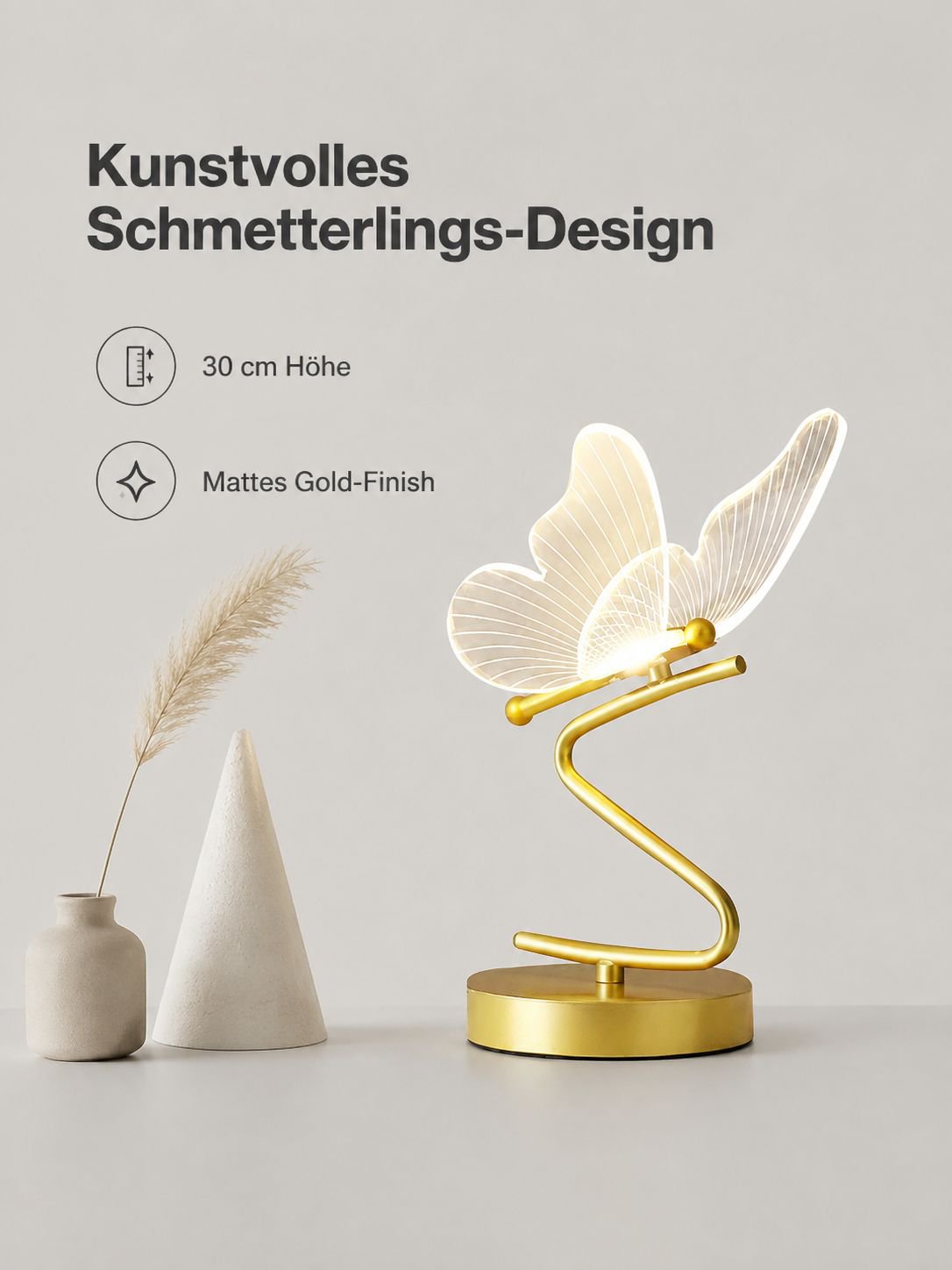 Kreative Tischlampe im nordischen Stil mit Schmetterlingsdesign, wiederaufladbare Nachttischlampe