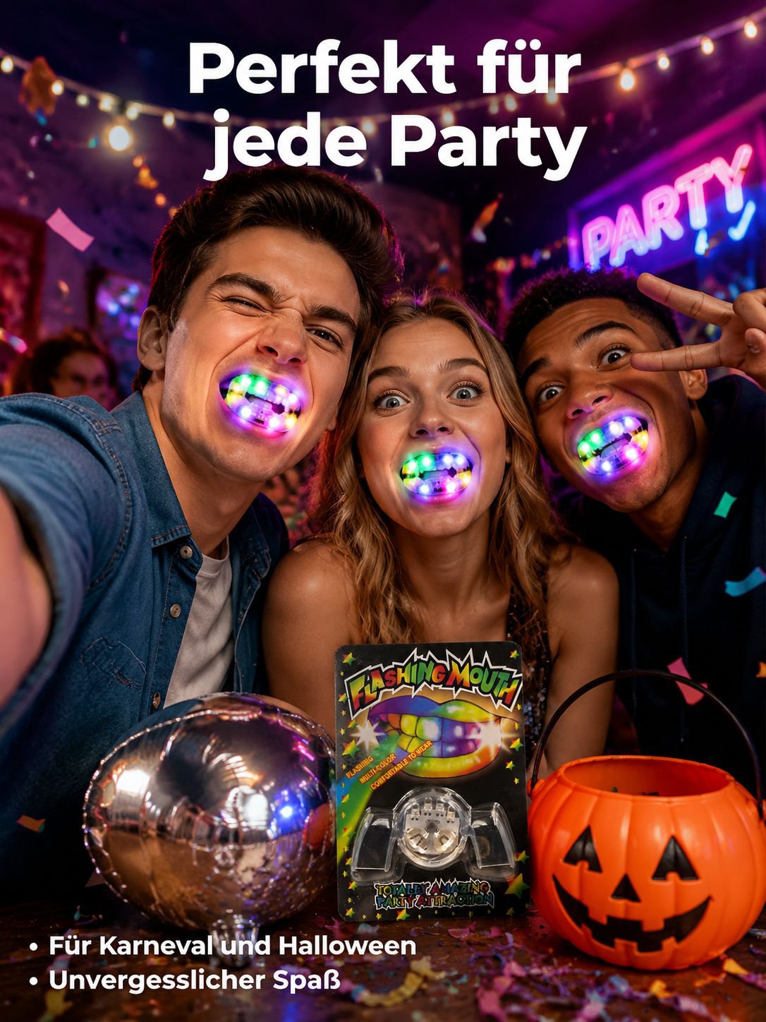 LED Spaß-Zahnspange als leuchtendes Party Accessoire
