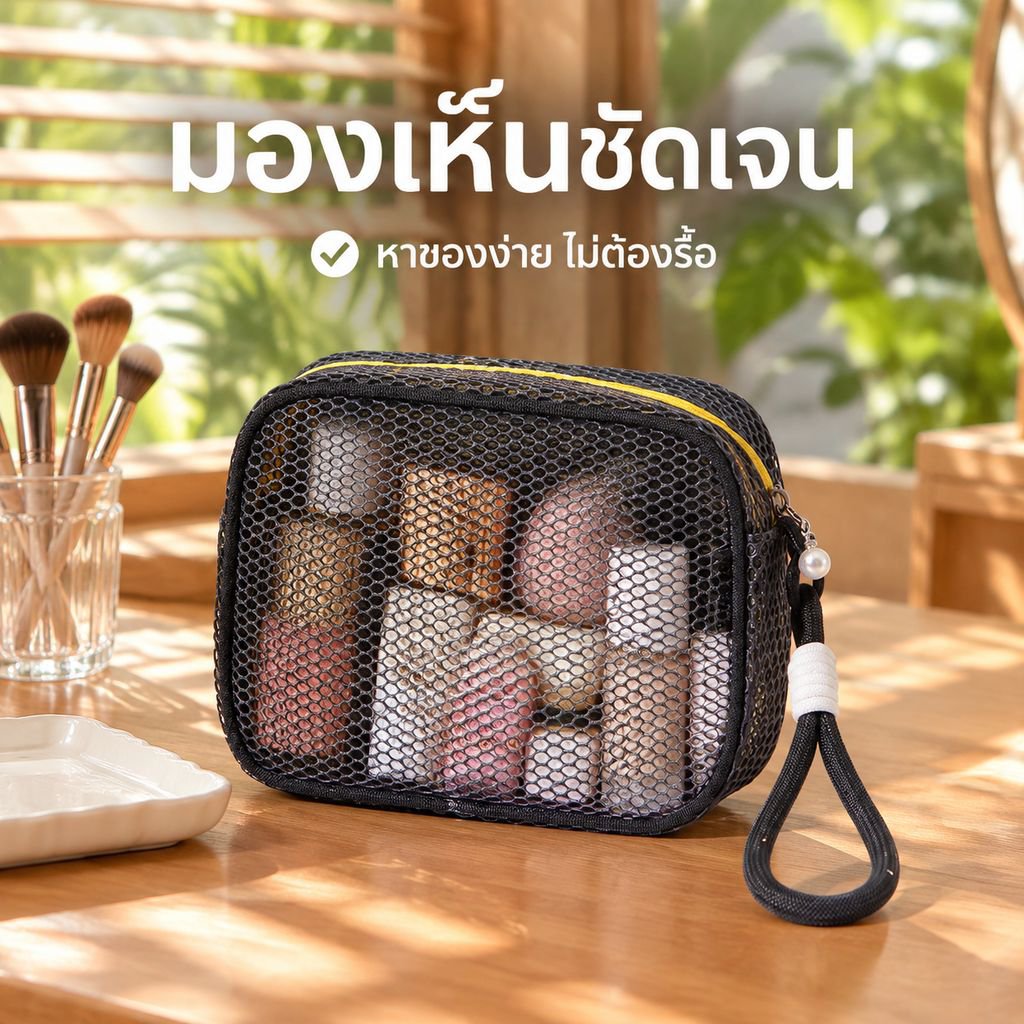 กระเป๋าตาข่ายใบเล็กน่ารักสำหรับใส่ของใช้ส่วนตัวหรือเครื่องสำอางขณะเดินทาง