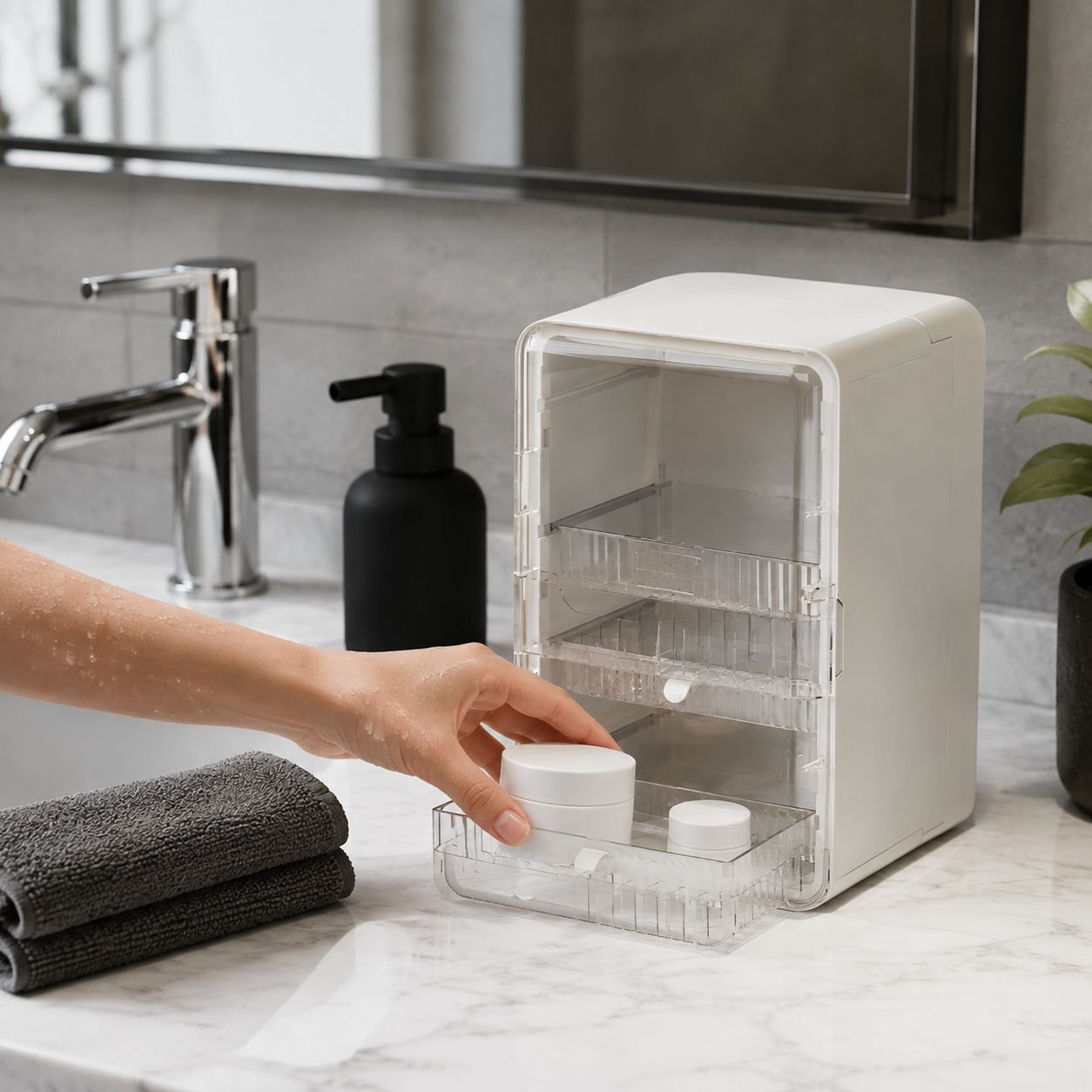 Spacious cosmetic organizer for dressing table