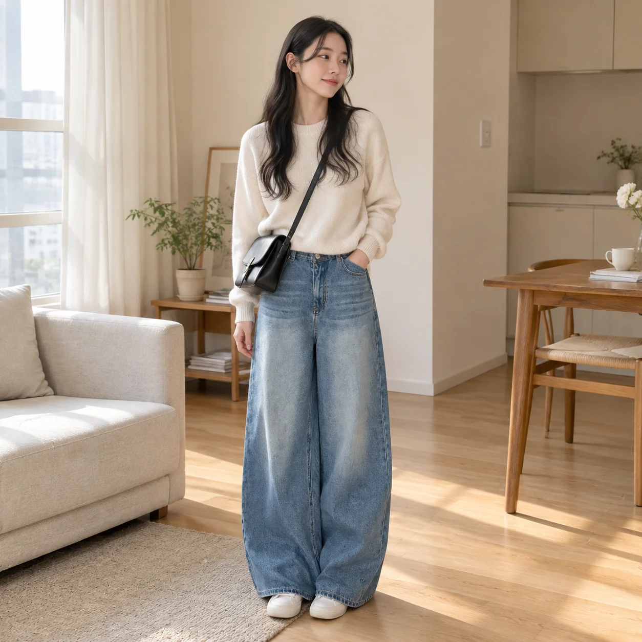 봄가을 와이드 데님팬츠