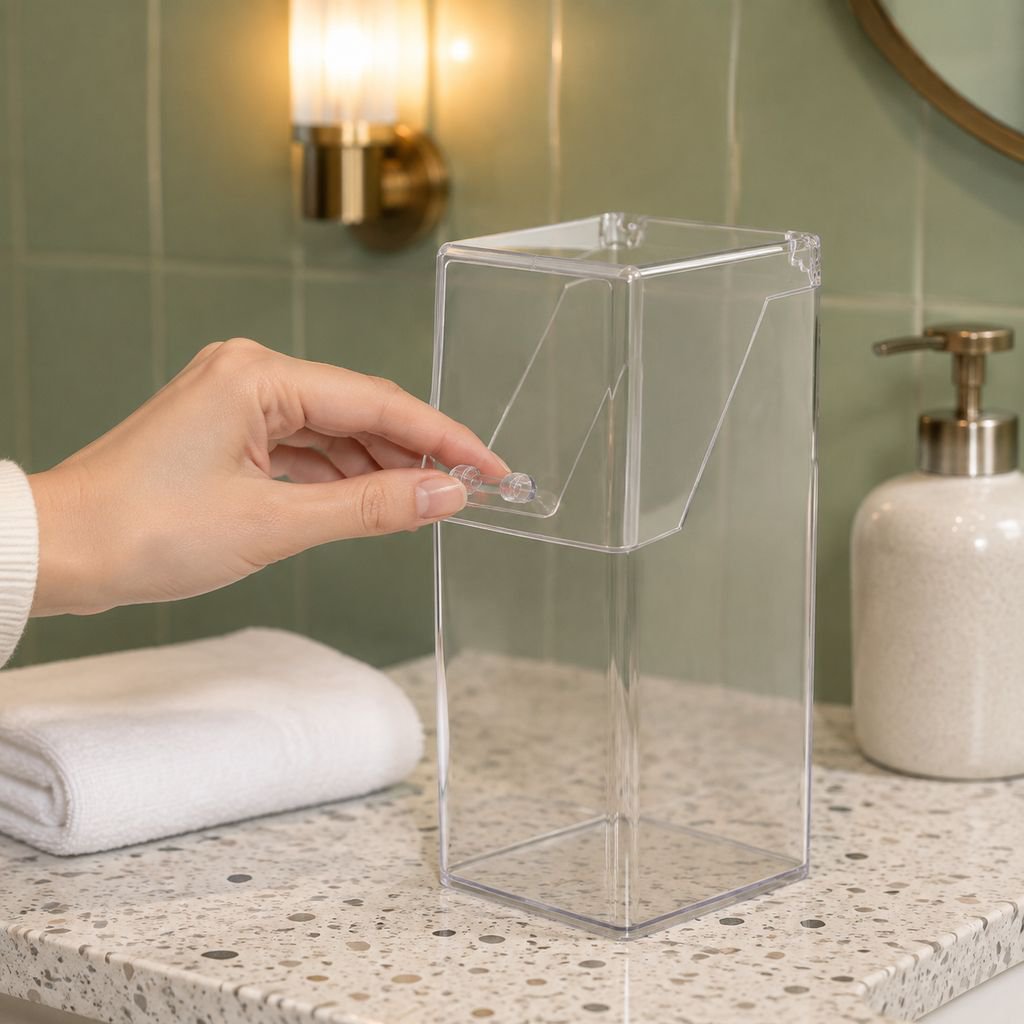 Transparent Square Makeup Brush Storage Box with Mirror, Flip Top Acrylic Desk Organizer