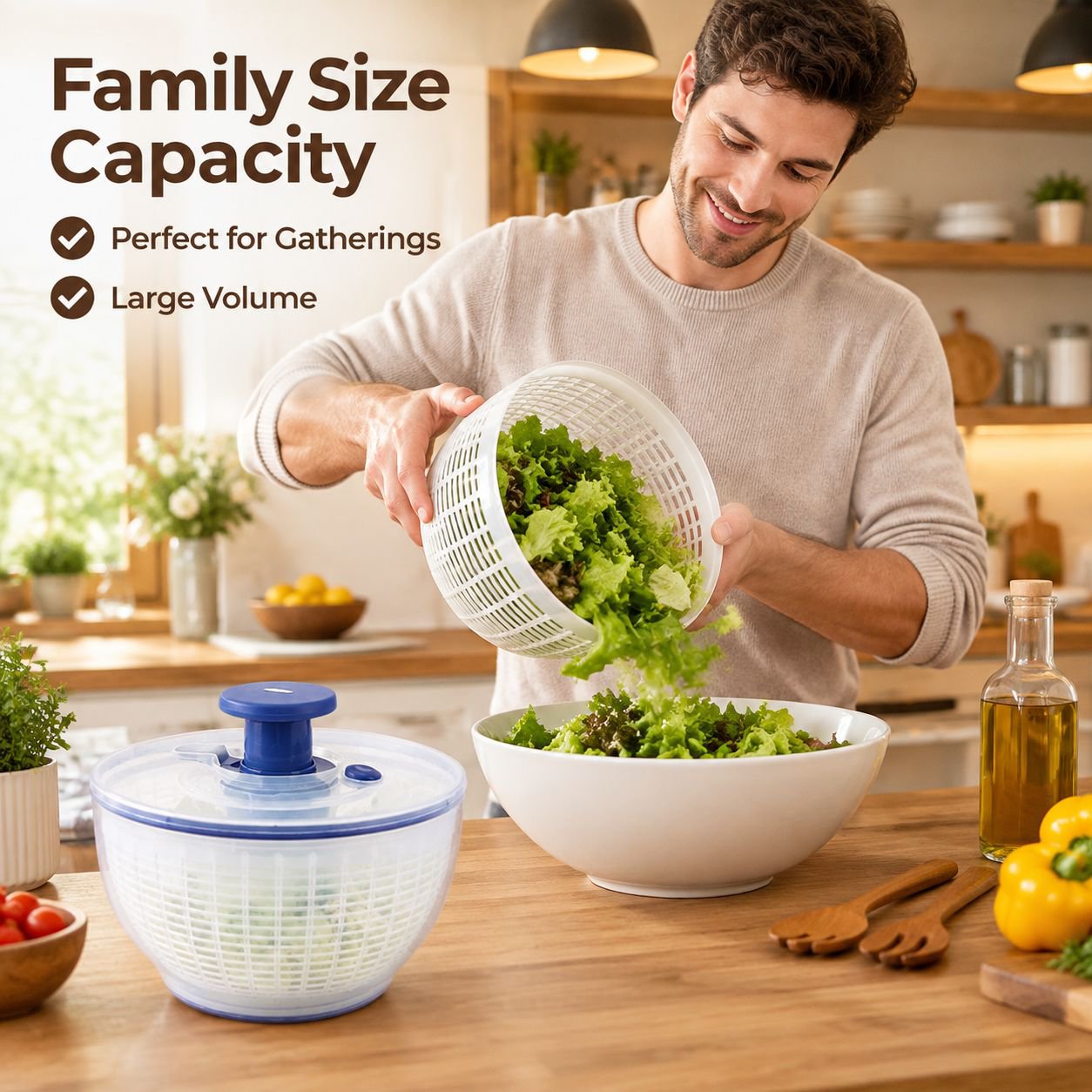 Manual Press Vegetable Salad Spinner Household Kitchen Washing Drainer Basket