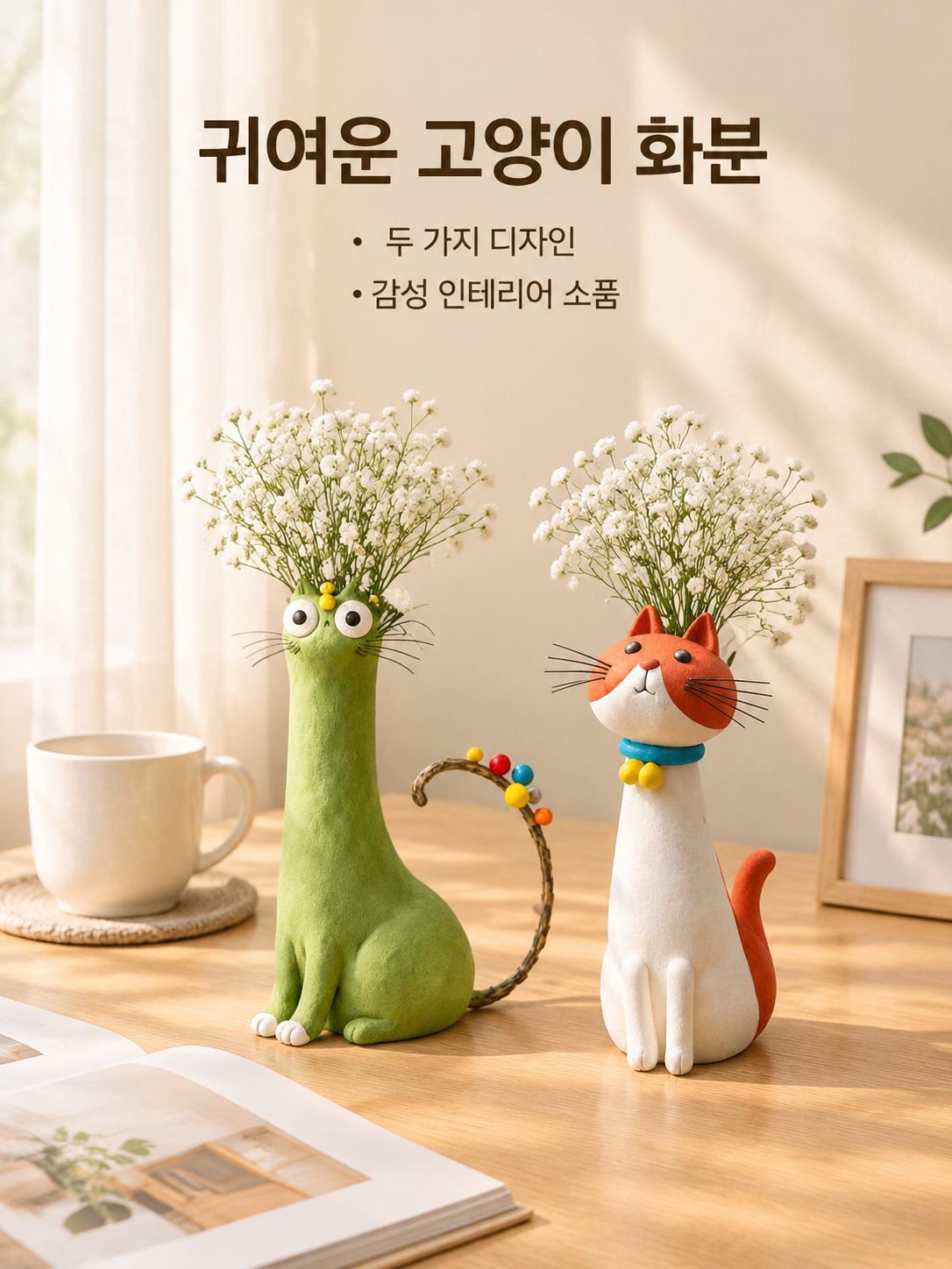 고양이와 강아지 모양의 레진 화병 인테리어 소품