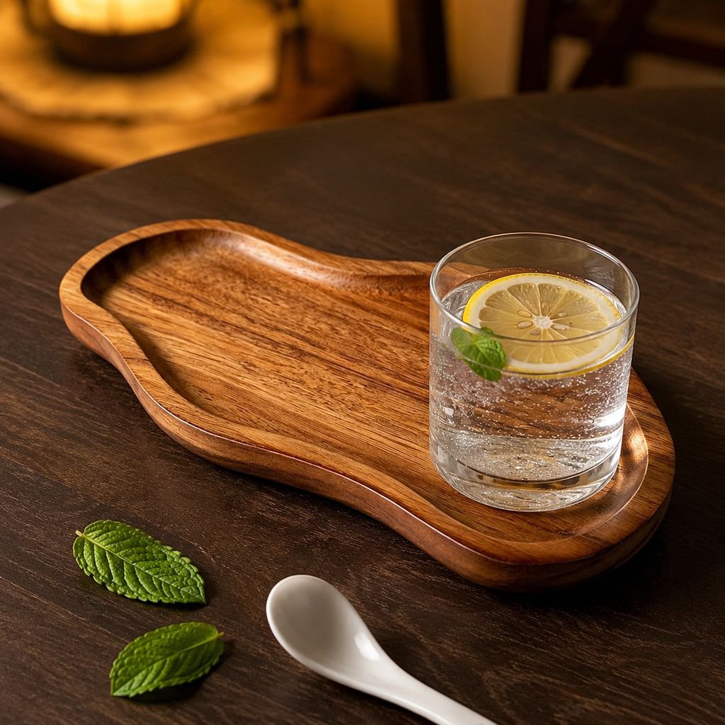 Stylish peanut-shaped snack plate on coffee table