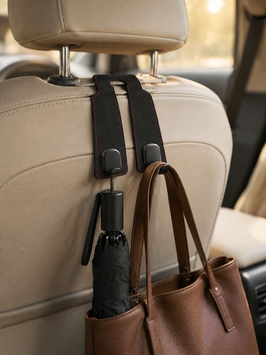 Car hooks, multi-functional seatback hooks for front and rear seats, zinc alloy double hooks for in-