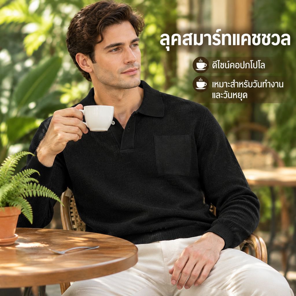 เสื้อกันหนาวคอปกแฟชั่นสำหรับผู้ชาย ฤดูใบไม้ร่วงและฤดูหนาว