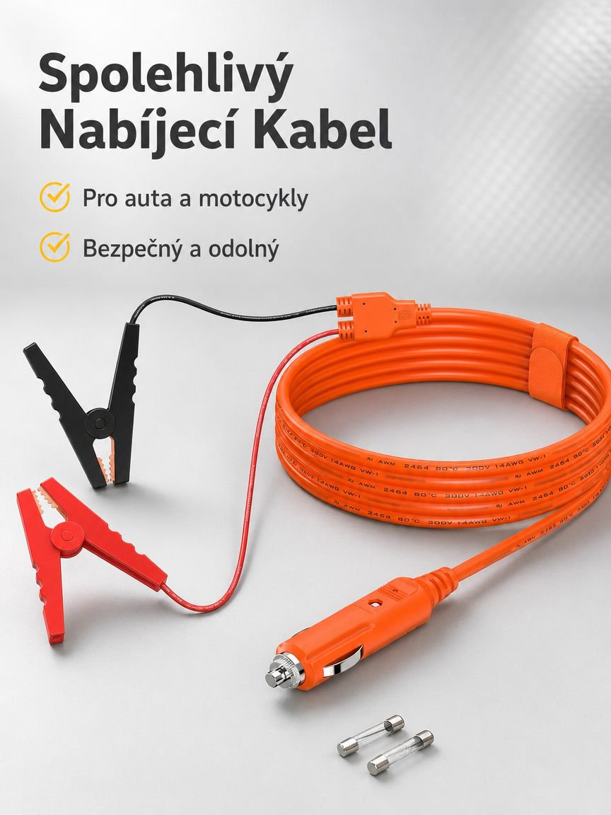 Nabíjecí kabel pro autobaterii 14AWG 2m zástrčka zapalovače na krokosvorky 12V