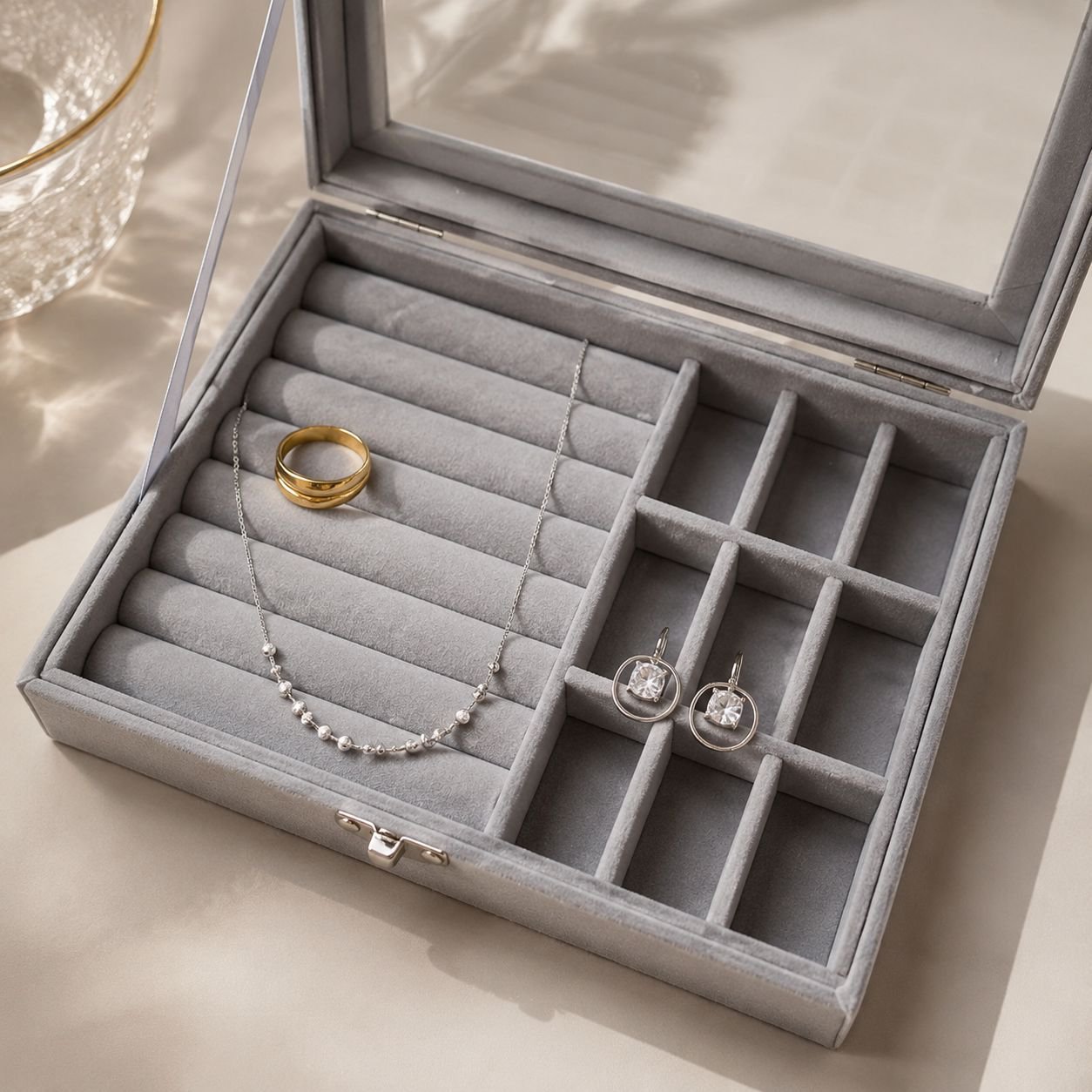 Travel-friendly jewelry case with zipper closure