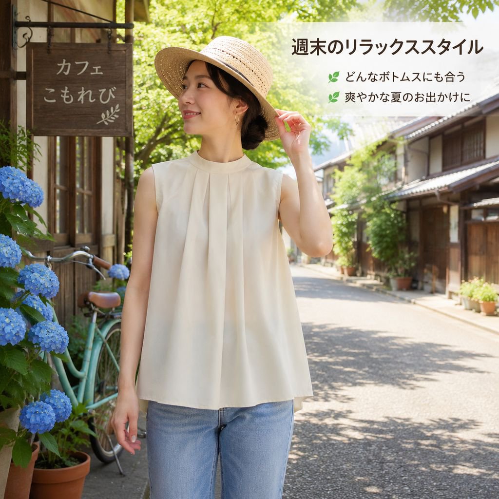 日系スタイル夏ノースリーブリボン結びトップス