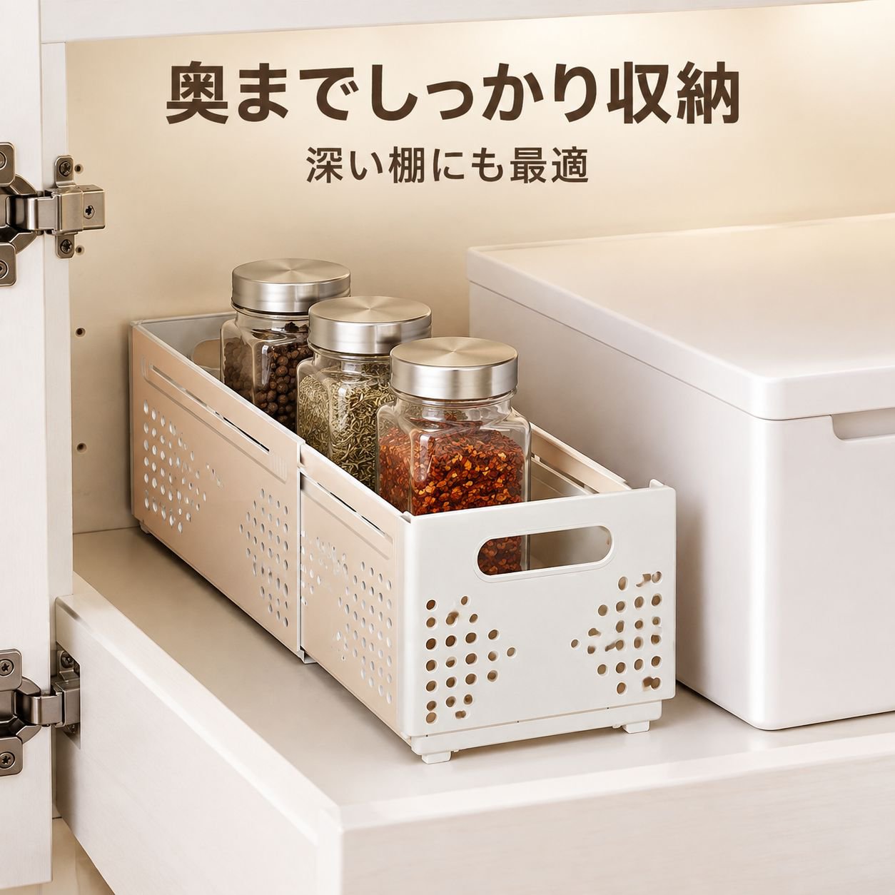 伸縮式キッチン収納バスケット