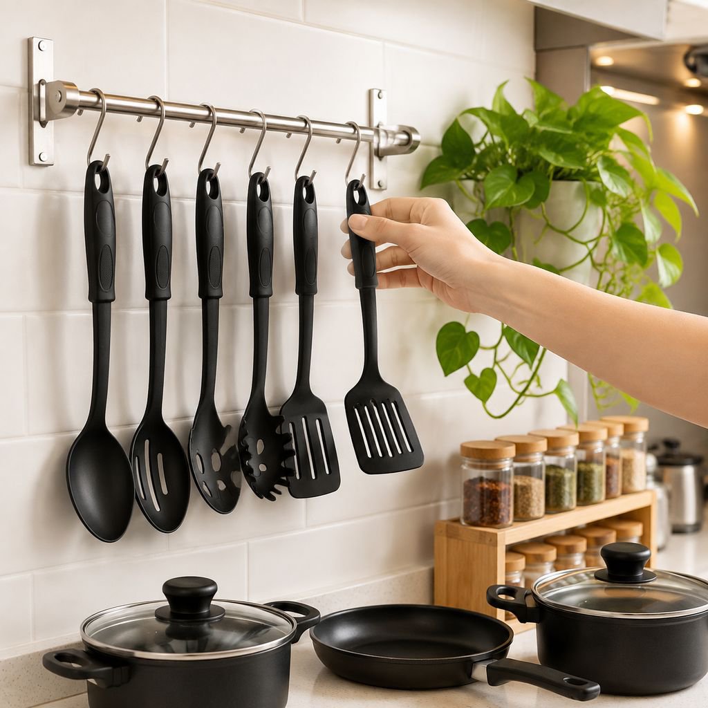 Hot selling 12-piece cookware set with spatula, non-stick soup pot, milk pot, frying pan, Maifan sto