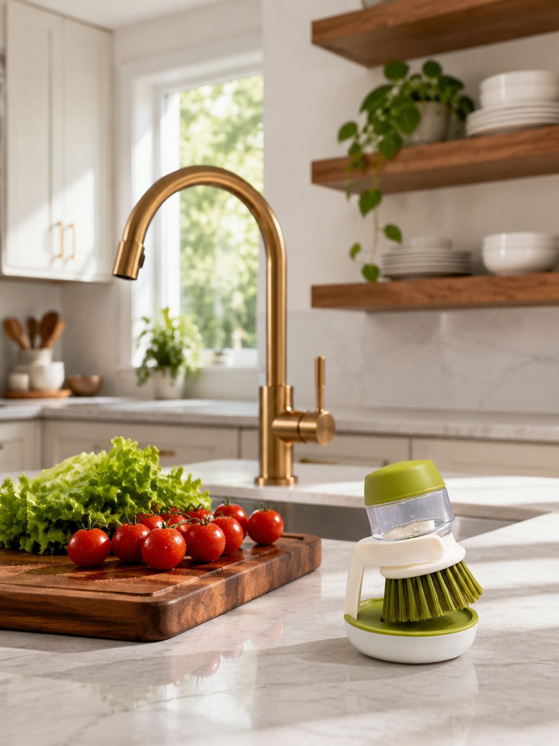 Dishwashing Magic Tool shown with kitchen cleaning essentials