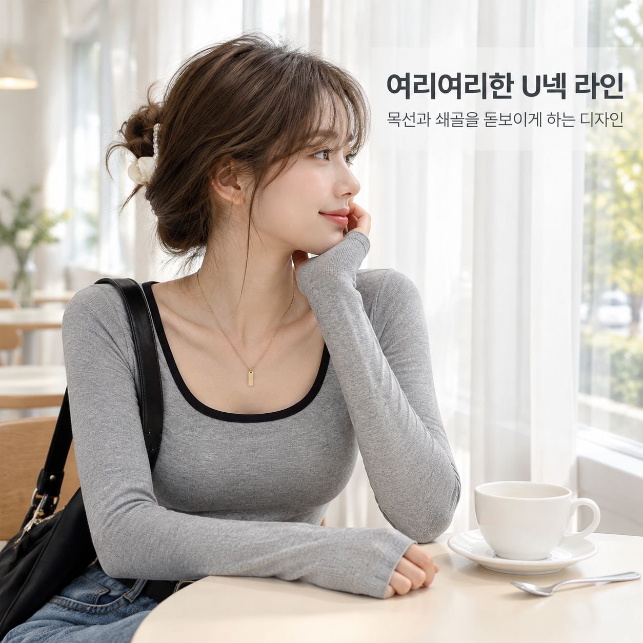 초가을 신상 슬림핏 긴팔 티셔츠 여성 쇄골 이너웨어 크롭 달콤하고 매운 학생 상의 트렌디