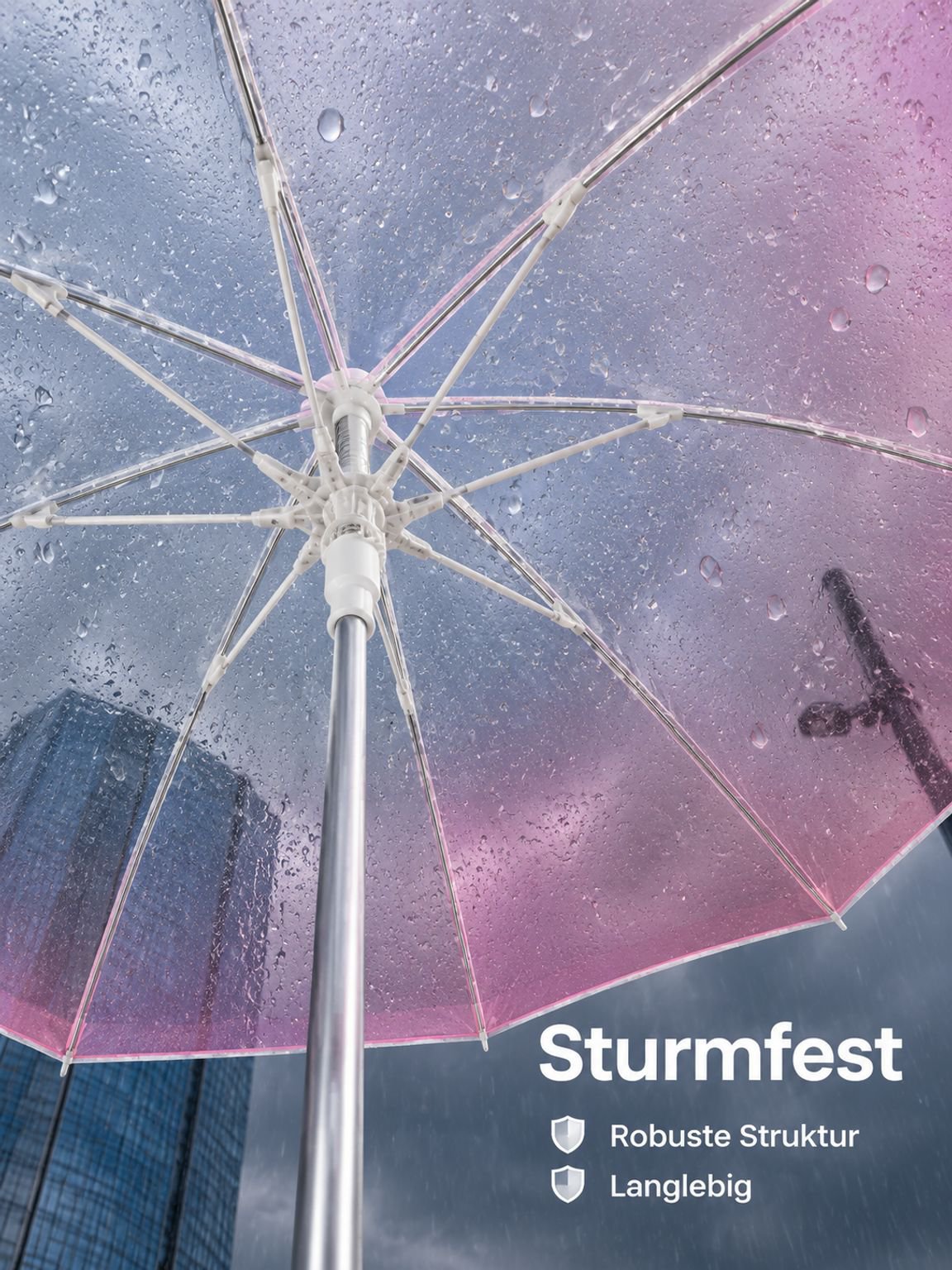  Transparenter Verlaufs-Regenschirm für Damen, automatische Öffnung, Wellenrand-Design