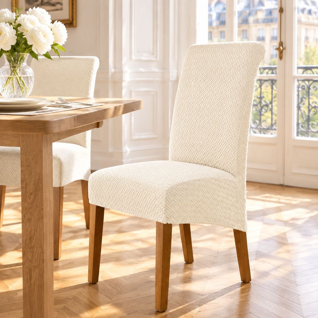 Chaise de salle à manger en tissu jacquard extensible, dossier haut, pour hôtel