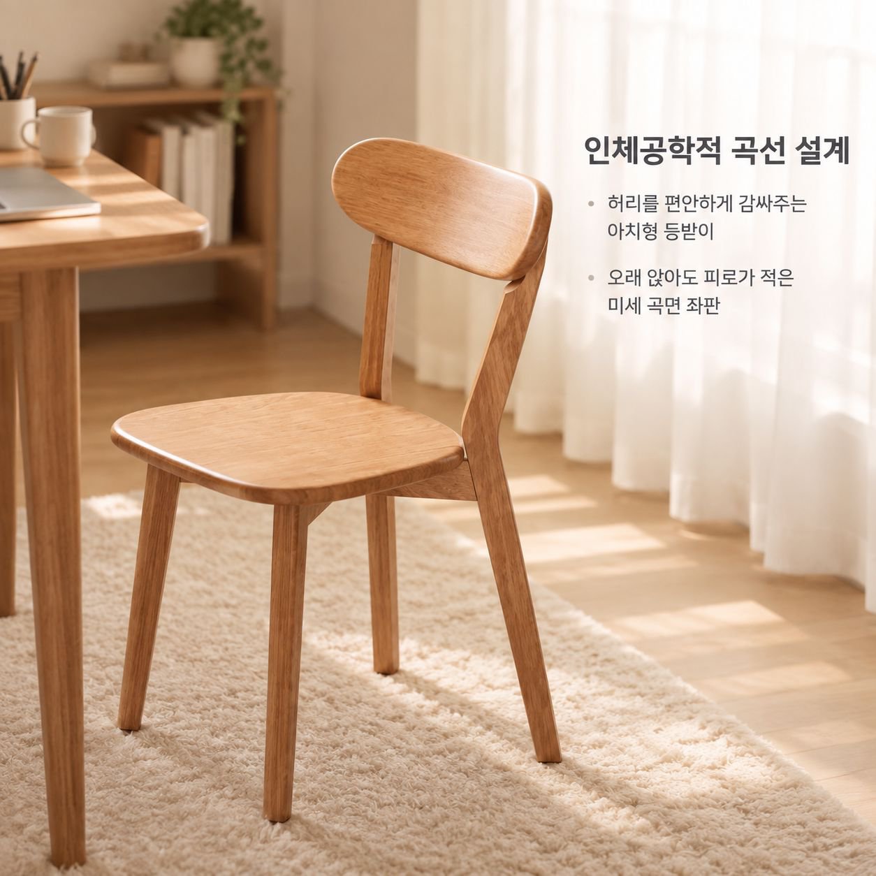 등받이가 있는 북유럽 스타일 원목 다이닝 체어