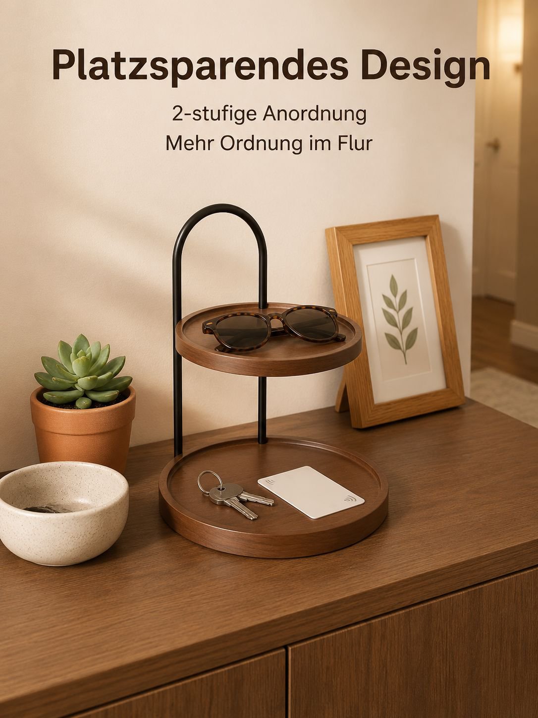 Doppelstöckiges Ablageregal im Eingangsbereich