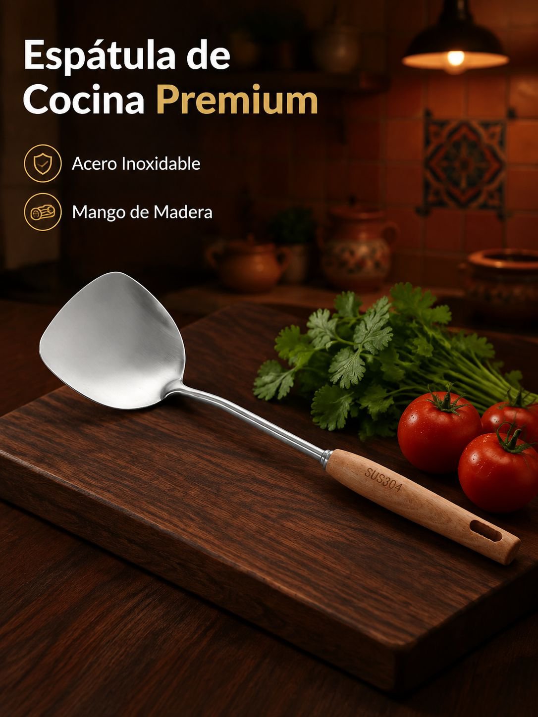 Espátula de cocina con mango de madera de sándalo
