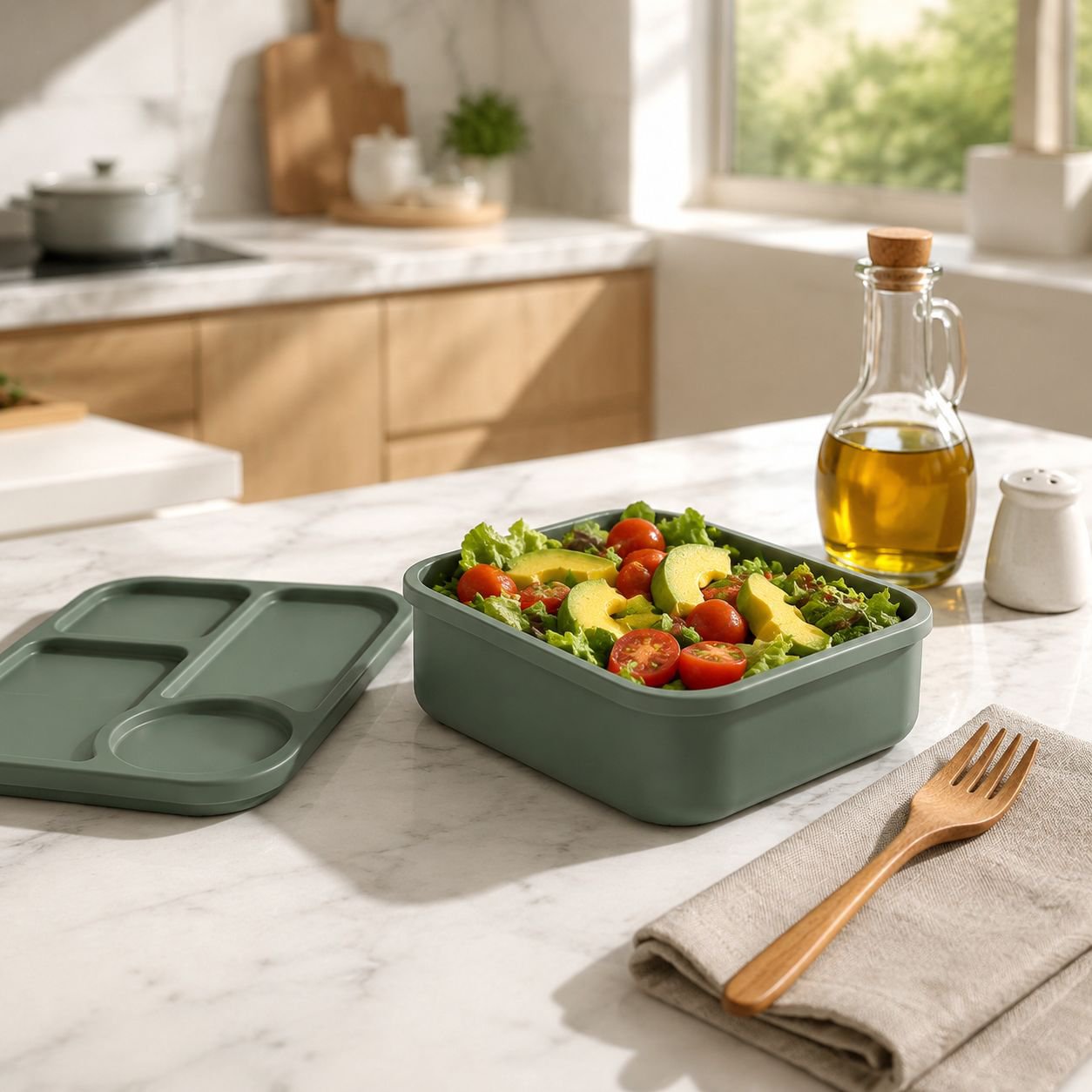 Große Silikon-Lunchbox, mikrowellengeeigneter Frischhaltebehälter