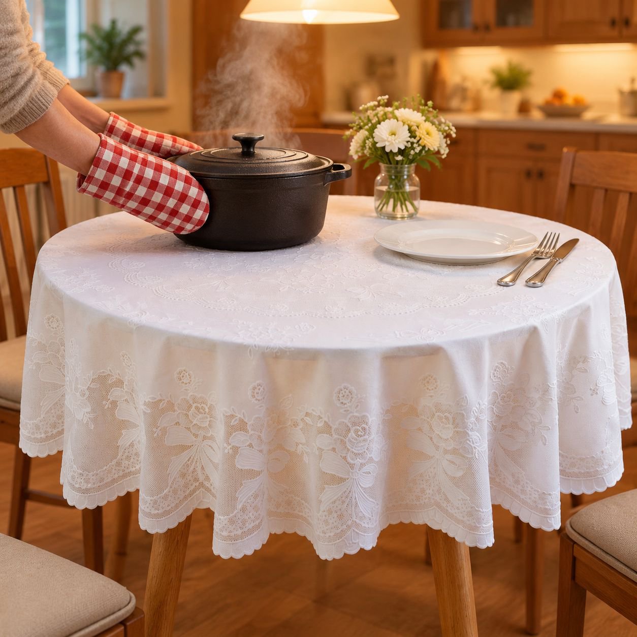 Modern Style Waterproof Dustproof Round Dining Tablecloth