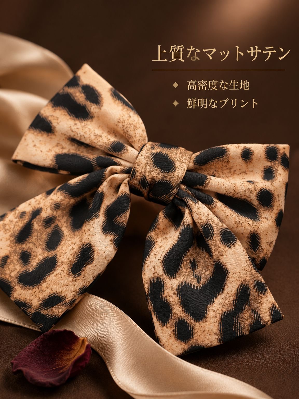 ヒョウ柄のリボンヘアクリップ