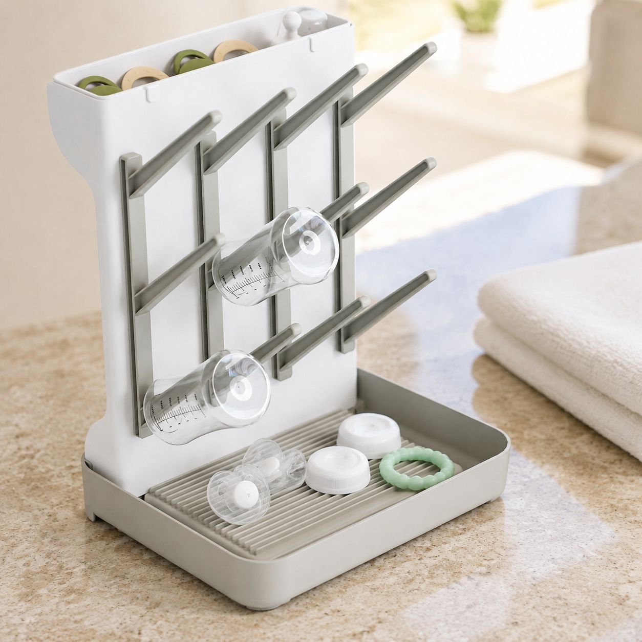 Compact storage rack for baby bottles