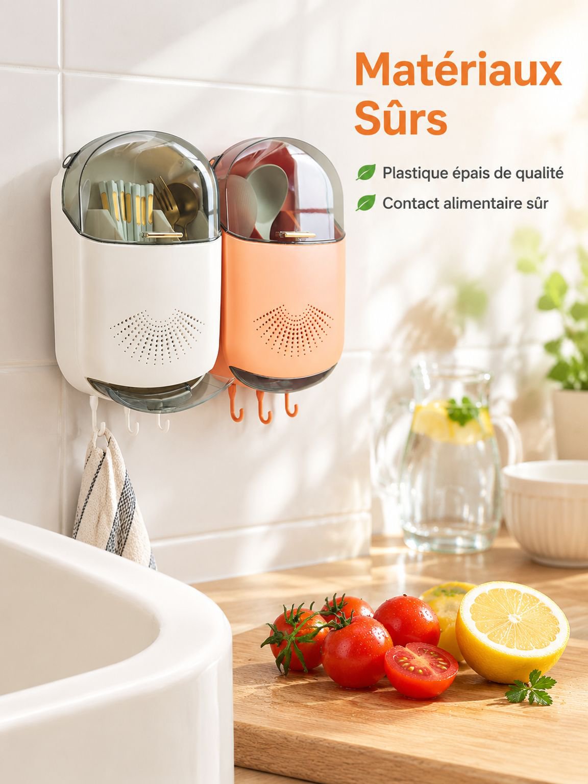 Support mural porte-baguettes pour optimiser l’espace sur le plan de travail