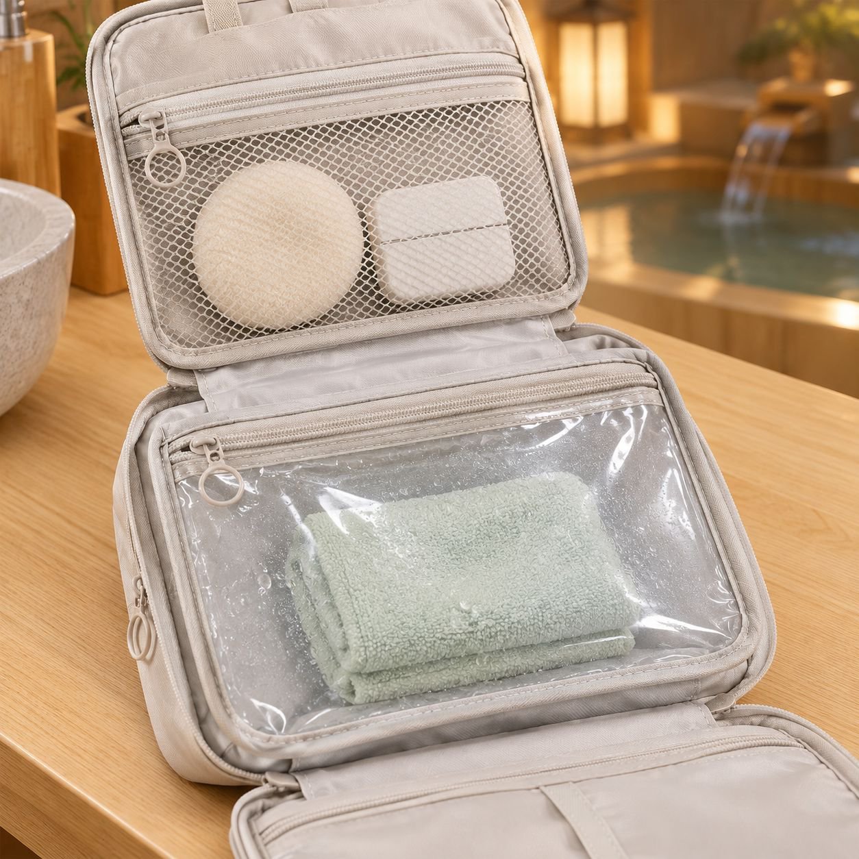旅行用品を整理できる吊り下げ収納バッグ