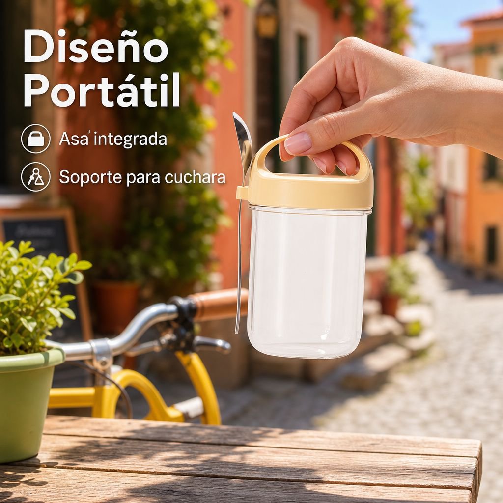 Vaso portátil para leche y cereales con cuchara, vaso sellado para yogur de desayuno