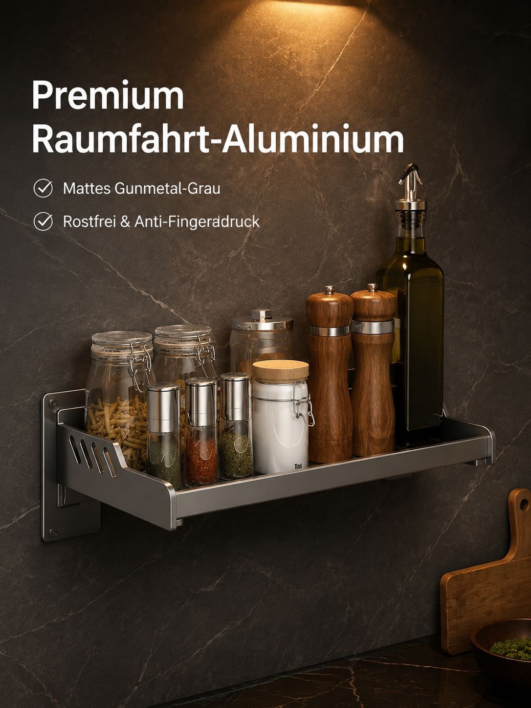 Hängendes Küchenregal für Gewürze mit bohrfreier Montage