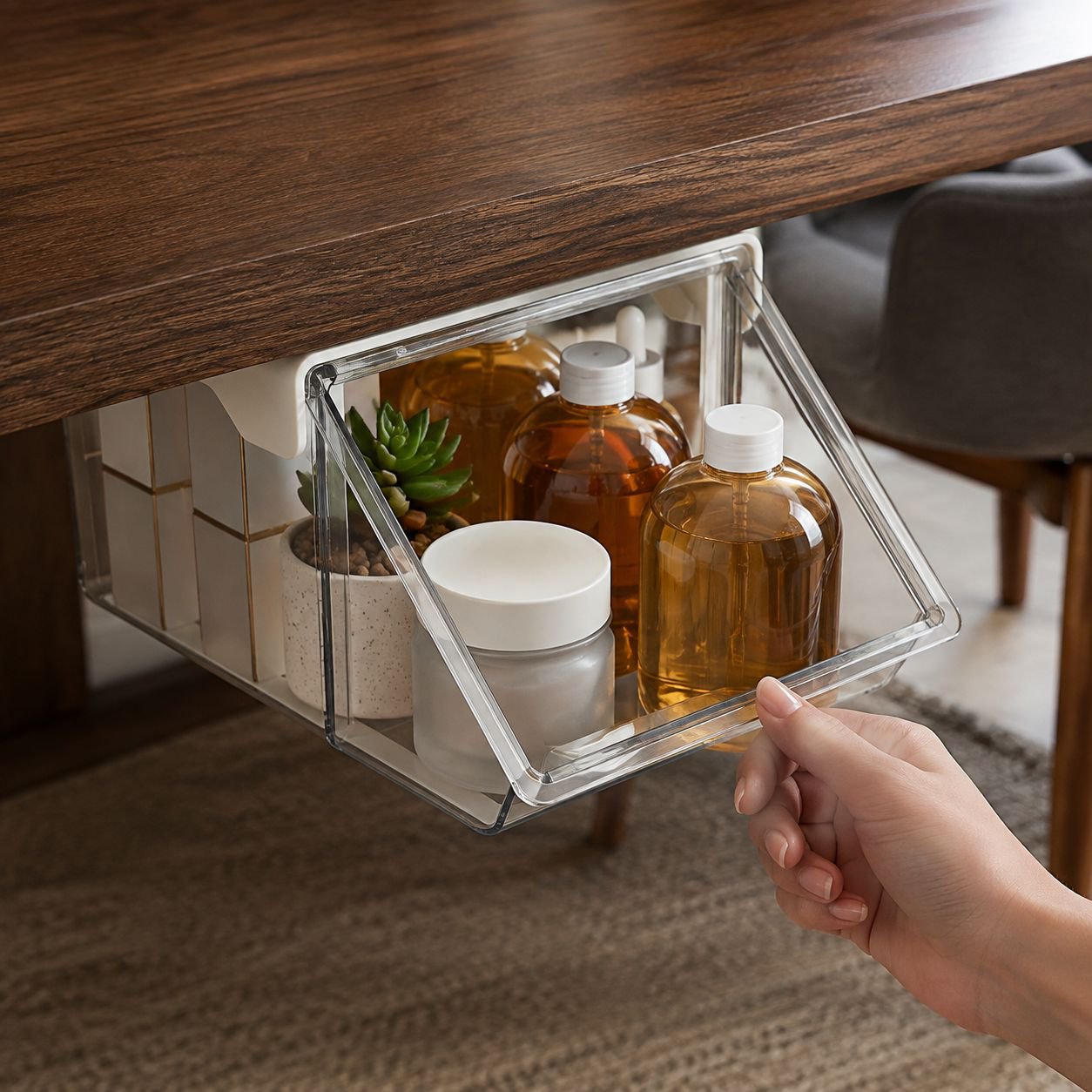 Simple installation process of under-table storage box