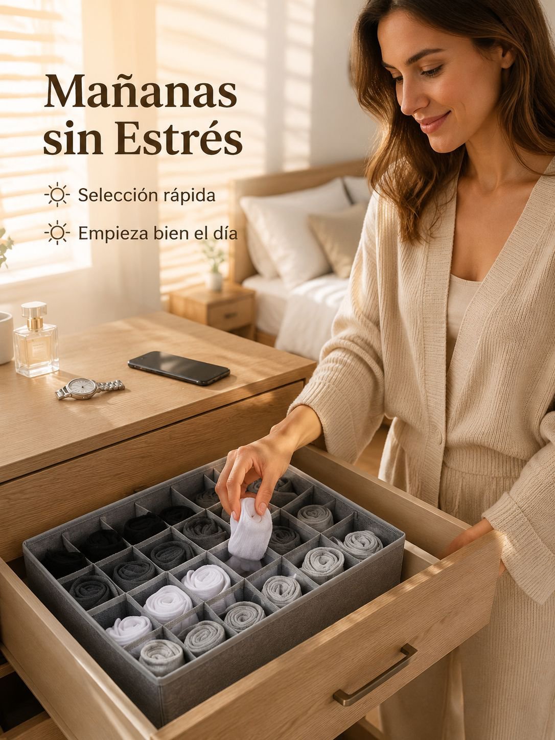 Caja de almacenamiento con divisor de tela