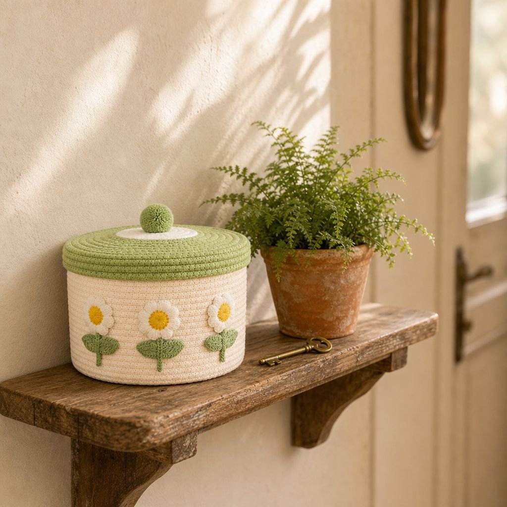 Gros plan sur la texture tressée du panier en coton naturel