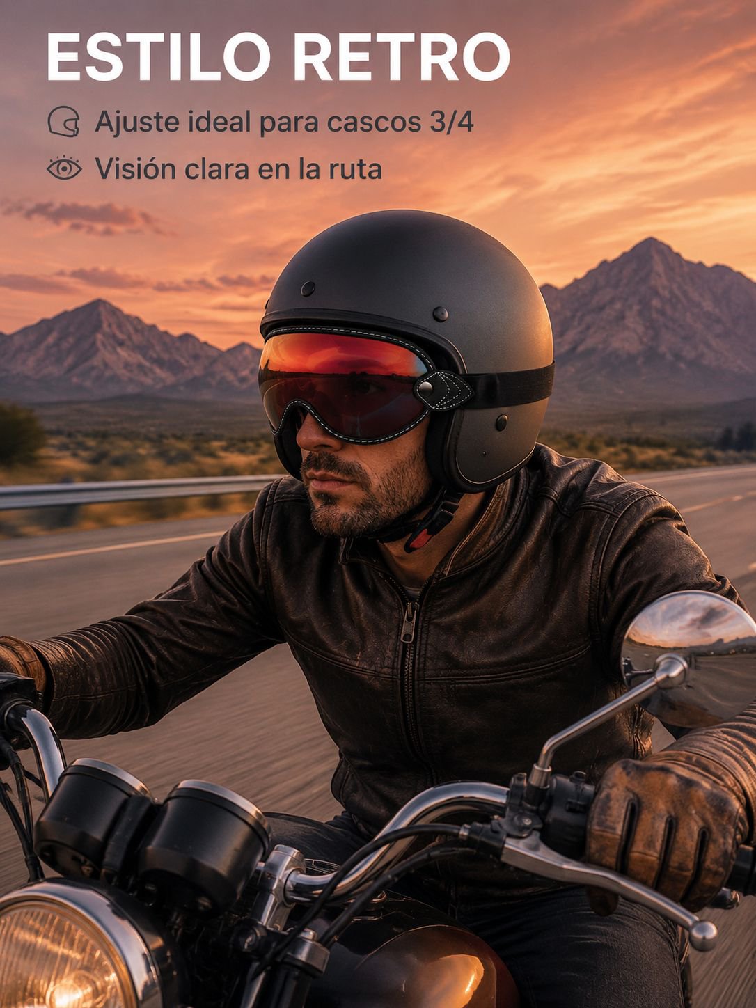 Gafas de burbuja UV para motocicleta, gafas retro antiviento para casco 3/4, protección solar