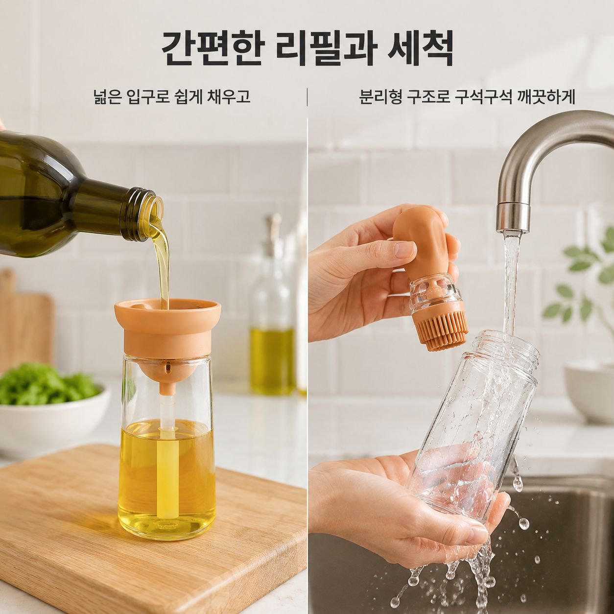 내열 자동흡수 가정용 유리병 브러시 바베큐 오일브러시 일체형
