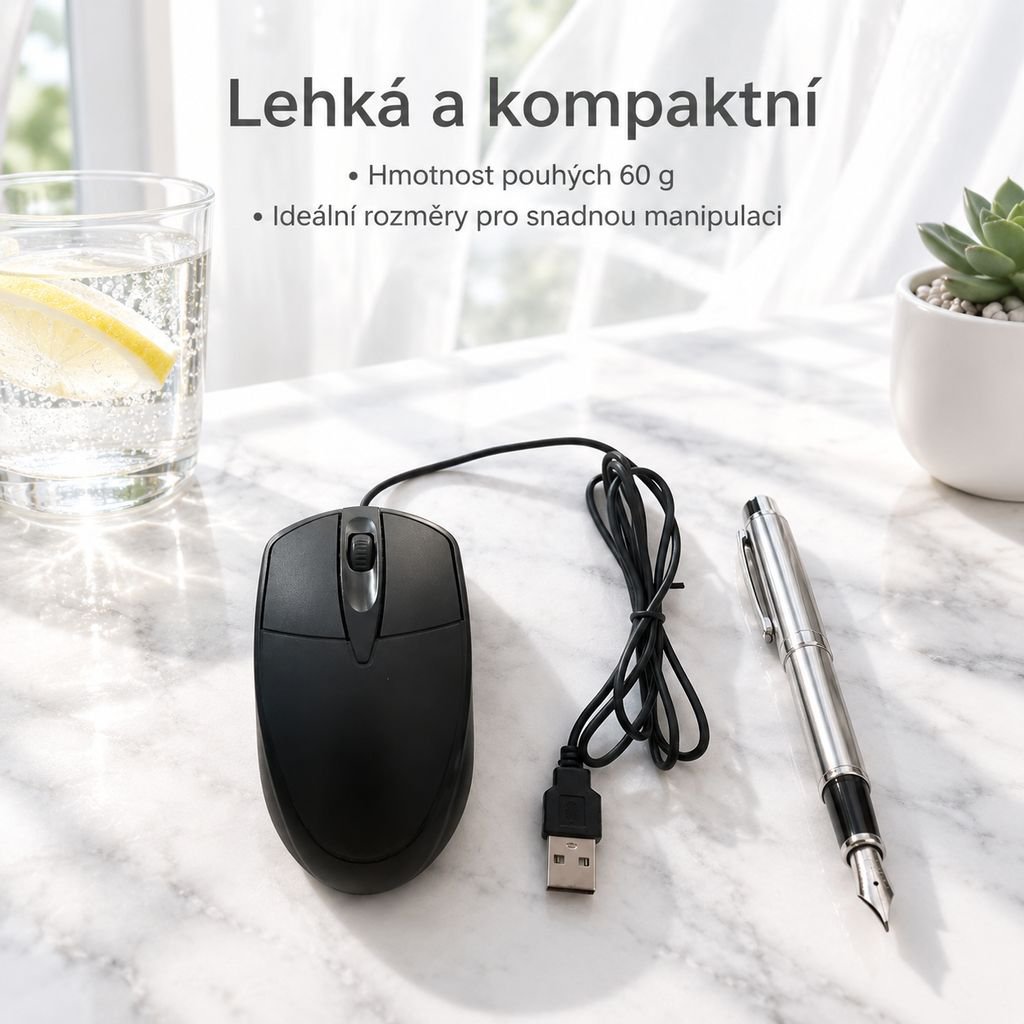 USB kabelová myš vhodná pro stolní počítače, notebooky, kancelářské použití a hraní her
