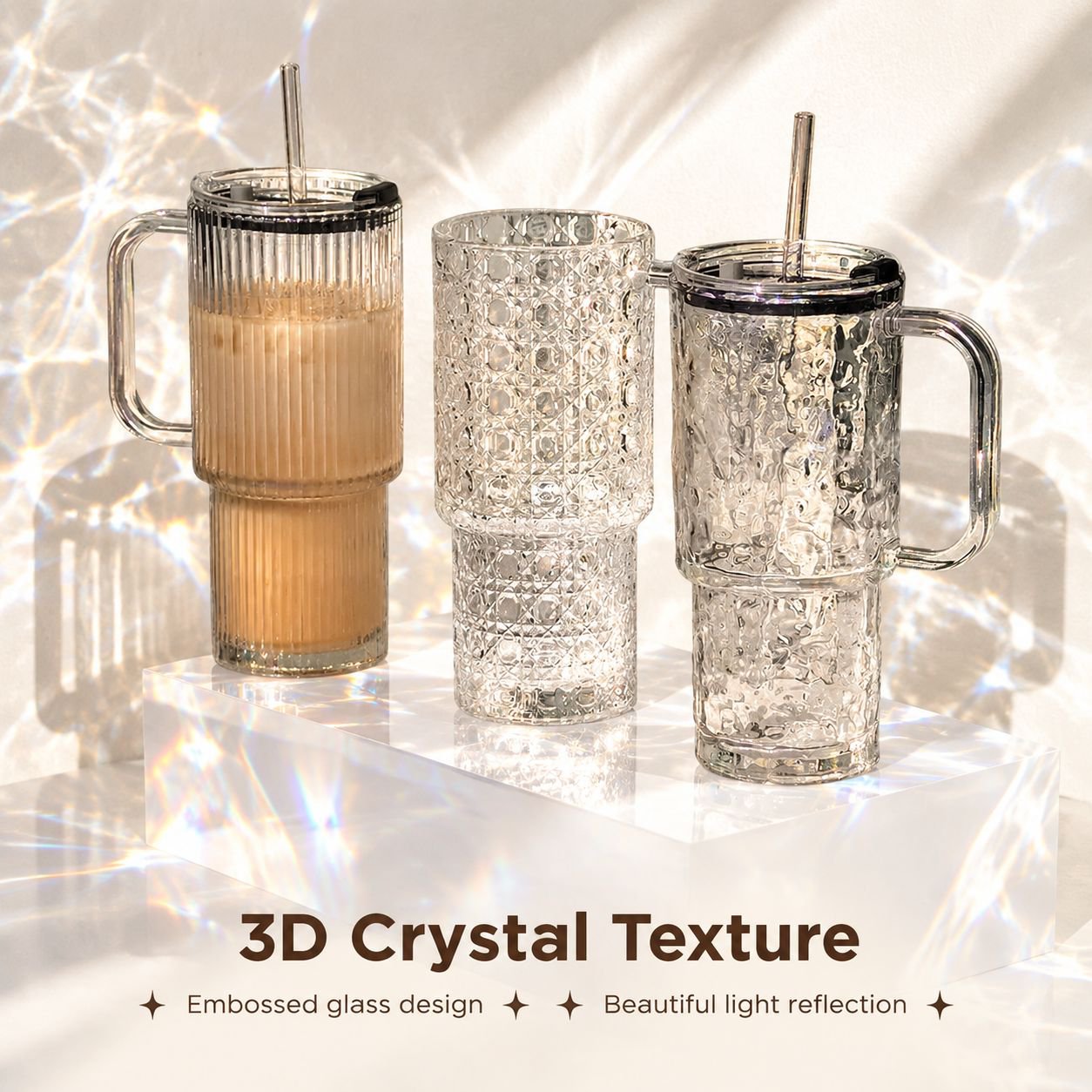 Portable Large Glass Cup with Straw and Handle