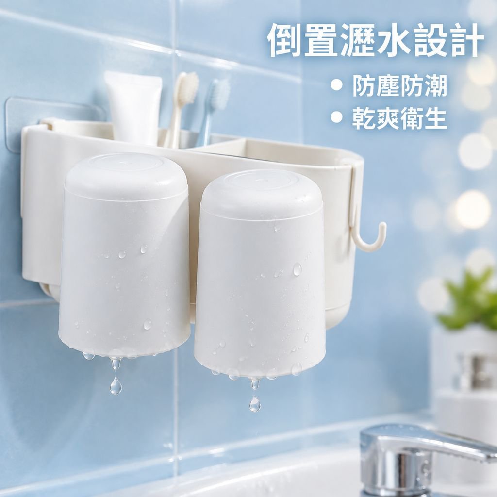免打孔壁掛式衛浴漱口杯牙膏牙刷收納架