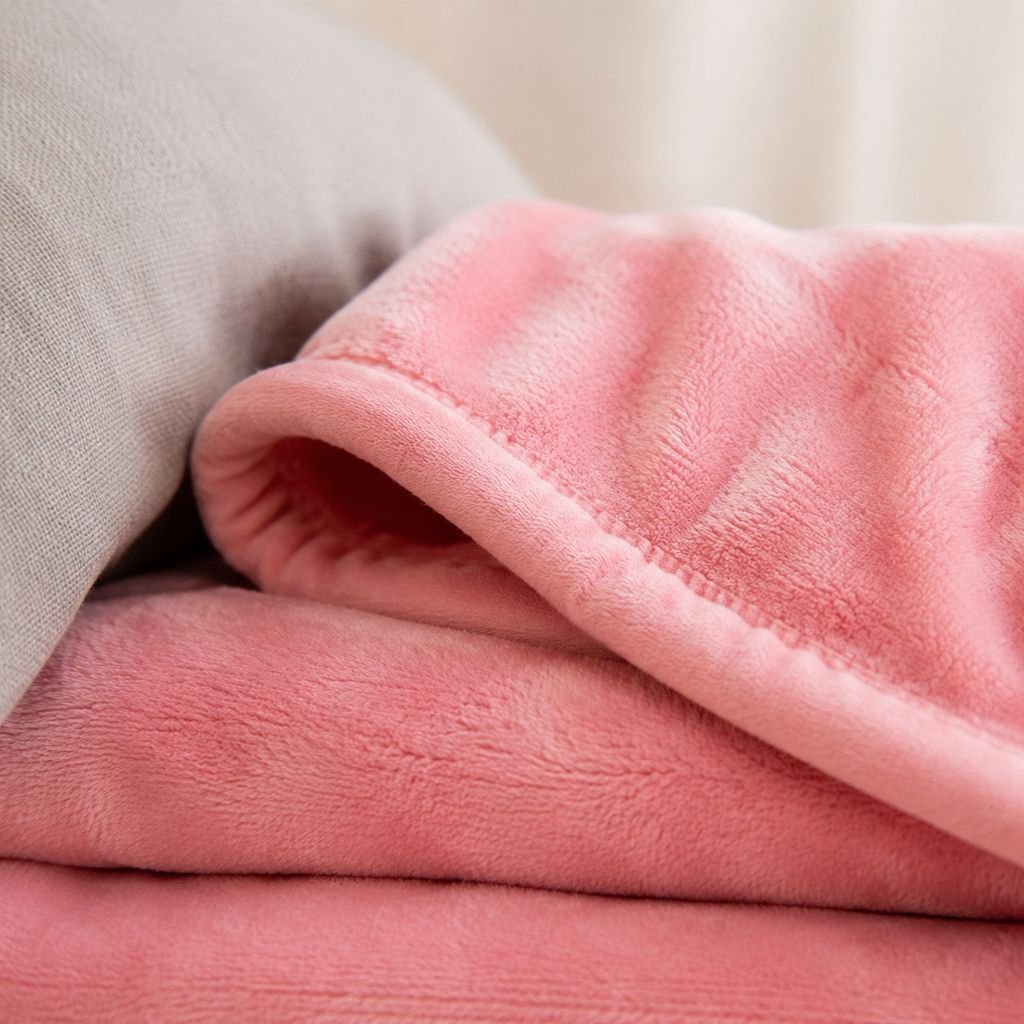 Détail du tissu doux en velours de corail de la couverture