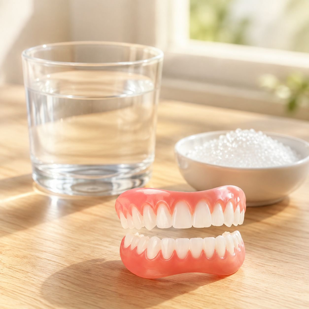 Close-up of seamless fit dentures